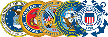 Crests for the U.S. Military Branches, including Air Force, Marines, Army, Navy, and Coast Guard.